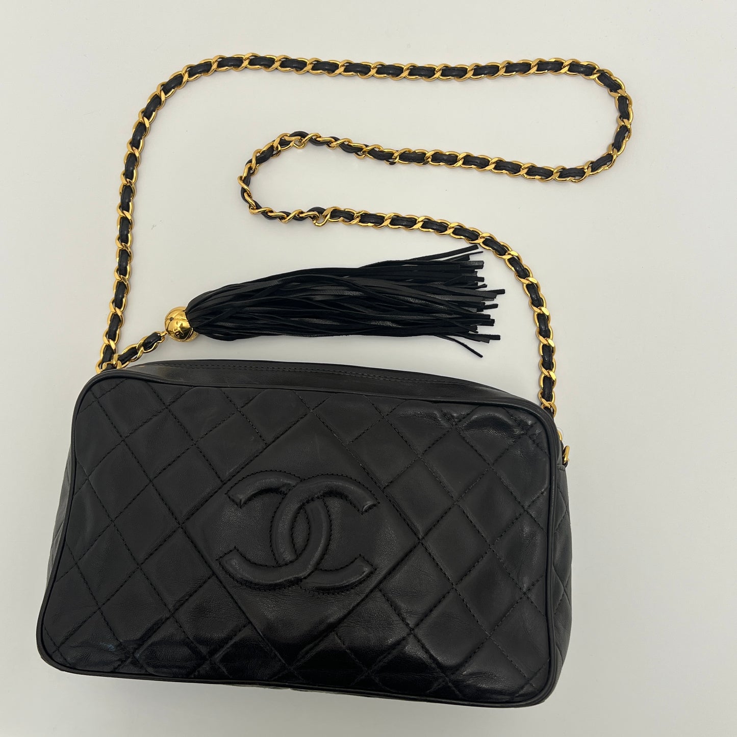 Chanel Matelasse Fringe Coco Mark Camera Bag Black Gold