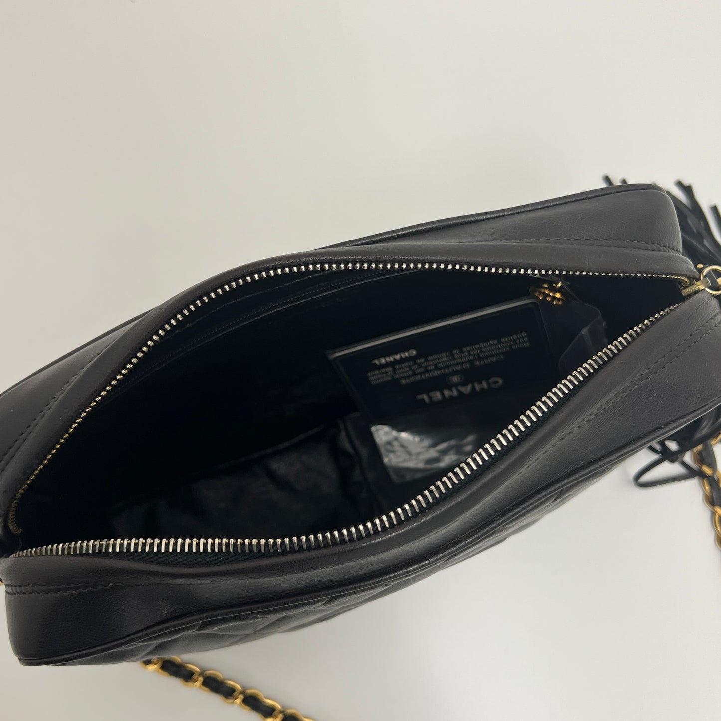 Chanel Matelasse Fringe Coco Mark Camera Bag Black Gold