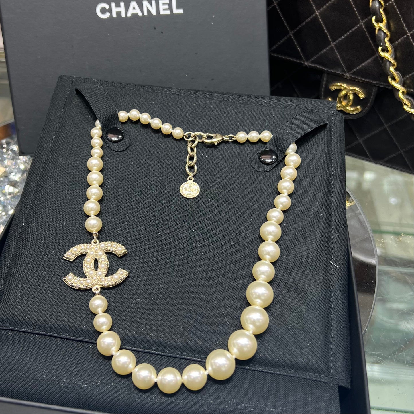 Chanel Pearl CC Short Necklace with Box