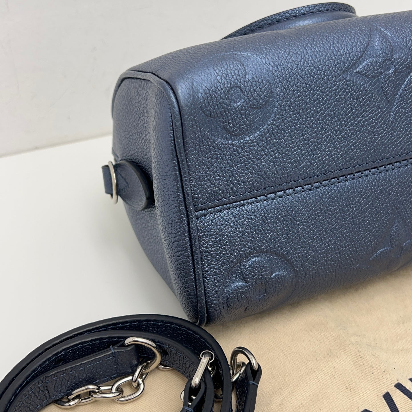 Louis Vuitton Metallic Empreinte Monogram Giant Speedy Bandouliere 20 Navy Nacre