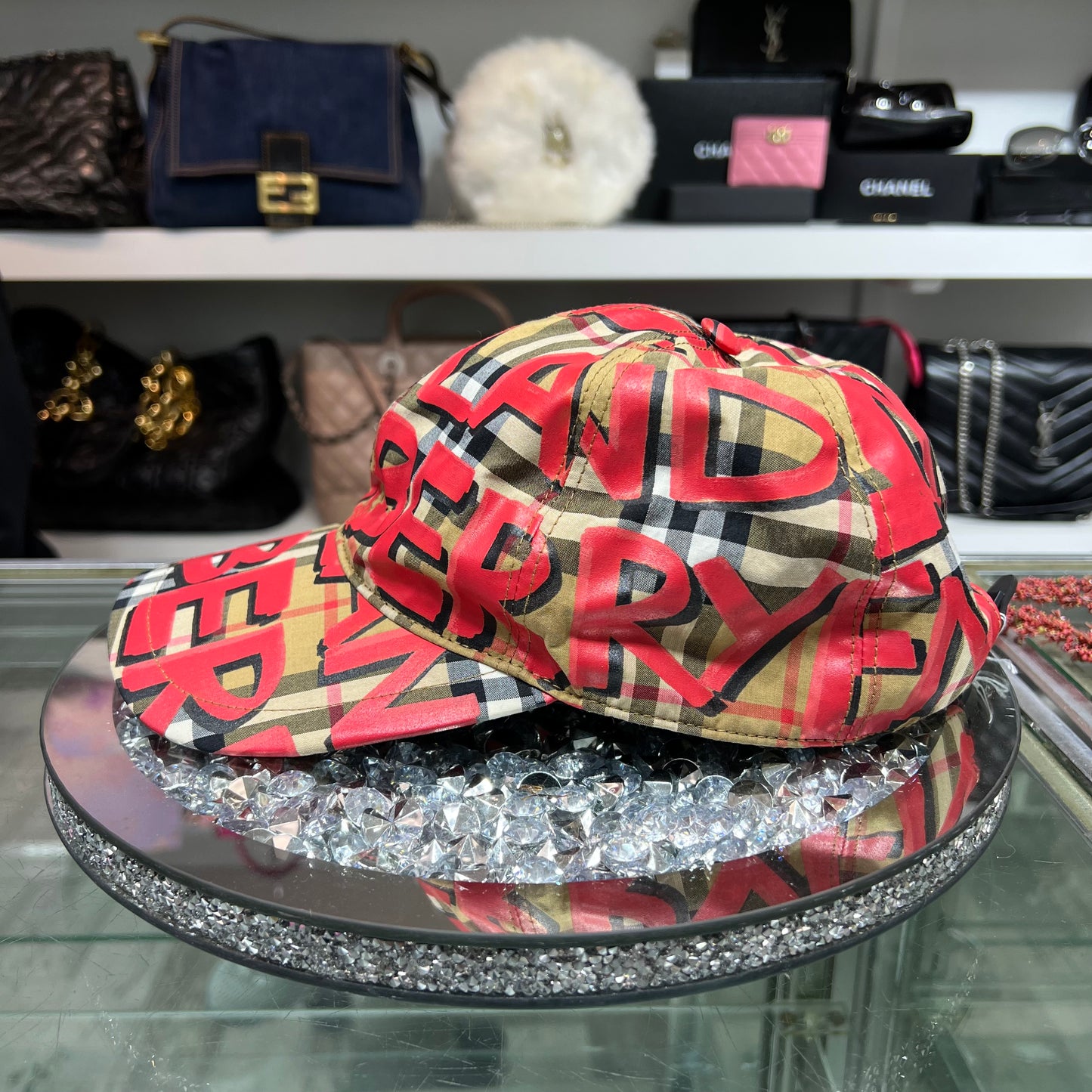 Burberry Red Graffiti Check Baseball Hat