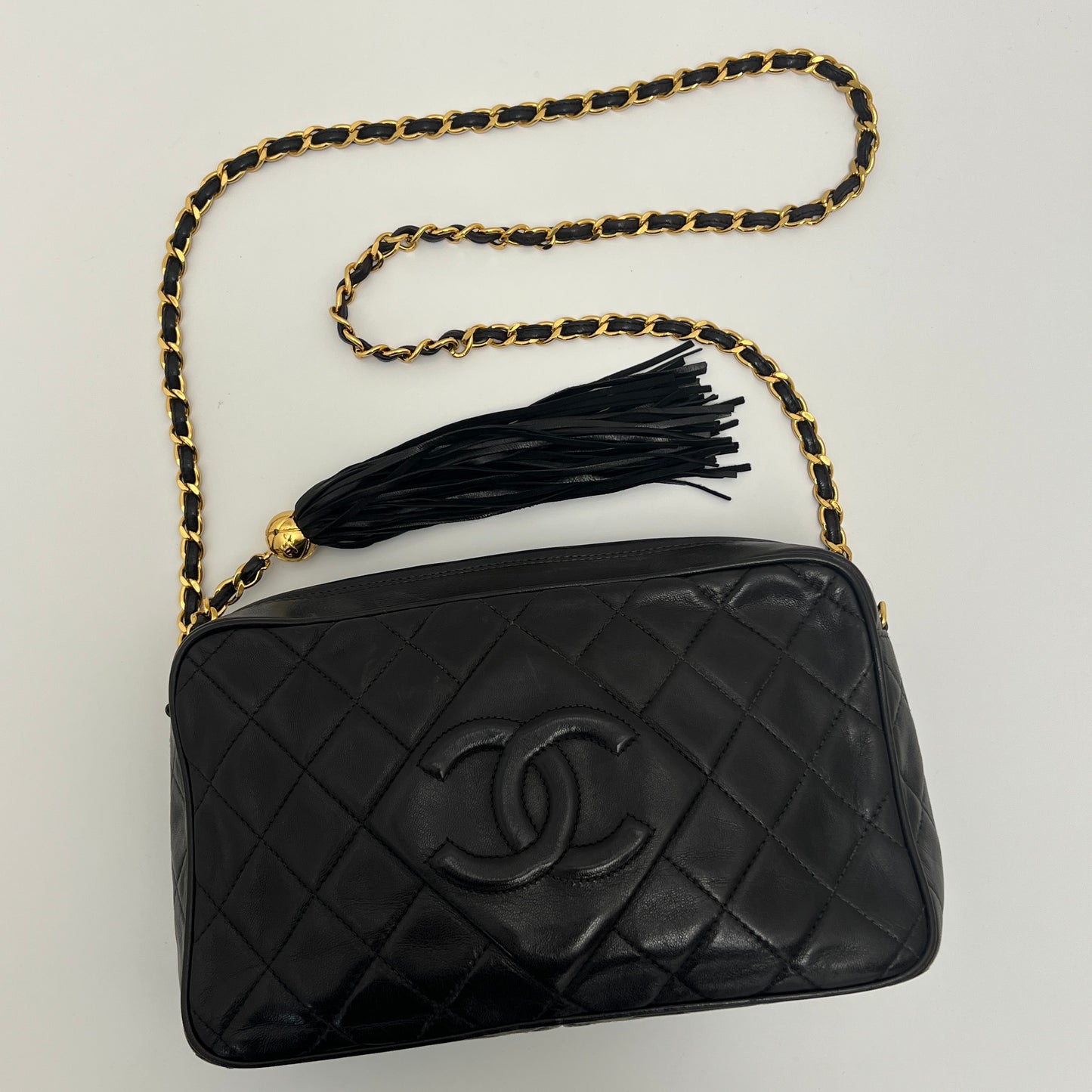 Chanel Matelasse Fringe Coco Mark Camera Bag Black Gold