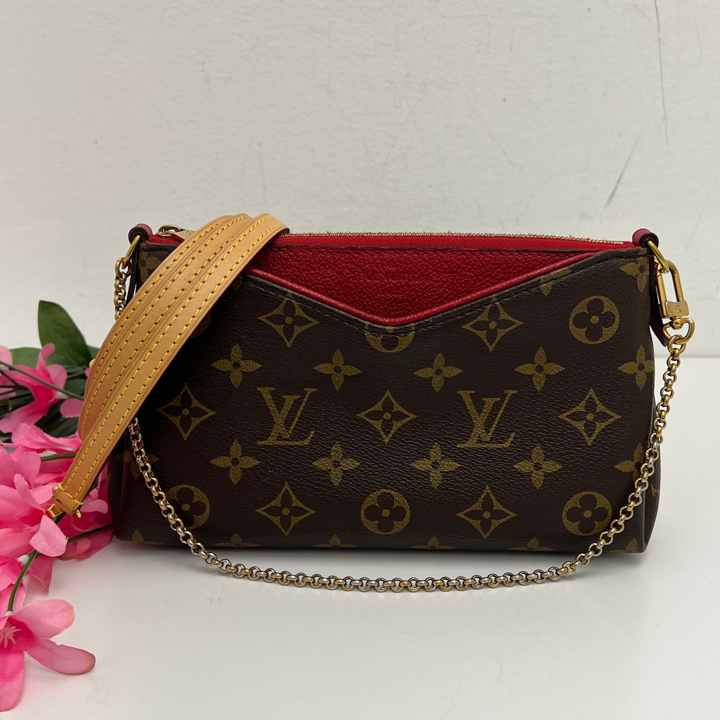 Louis Vuitton Pallas Crossbody, Monogram, Red