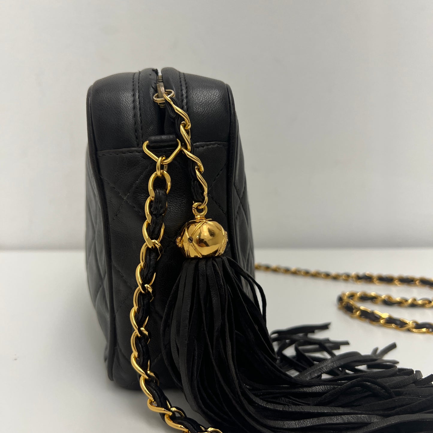 Chanel Matelasse Fringe Coco Mark Camera Bag Black Gold