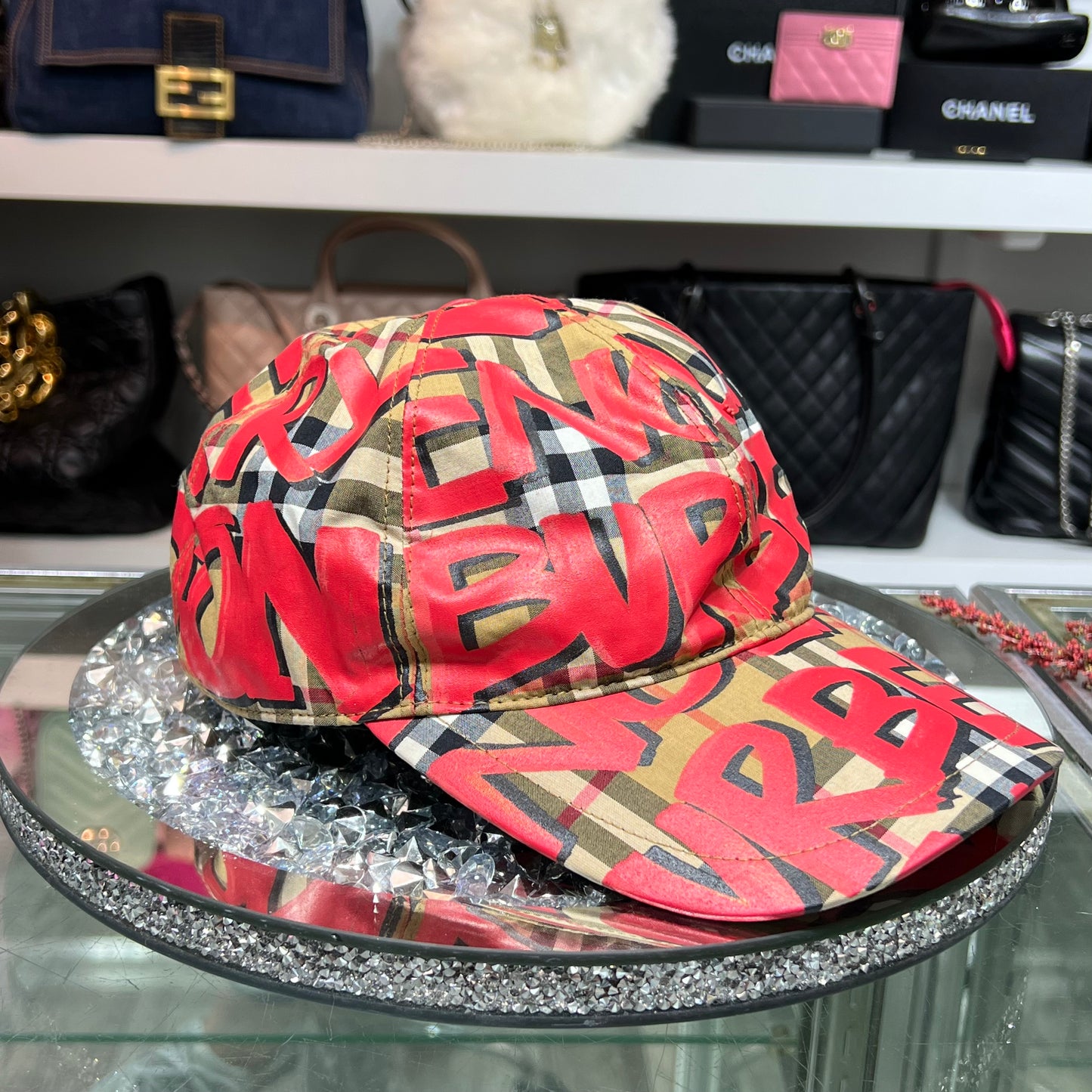 Burberry Red Graffiti Check Baseball Hat