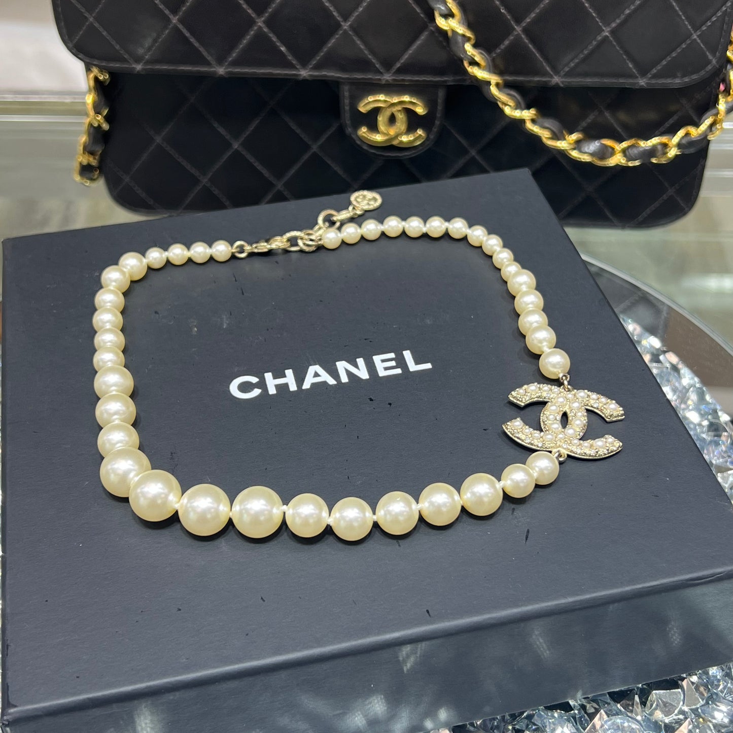 Chanel Pearl CC Short Necklace with Box