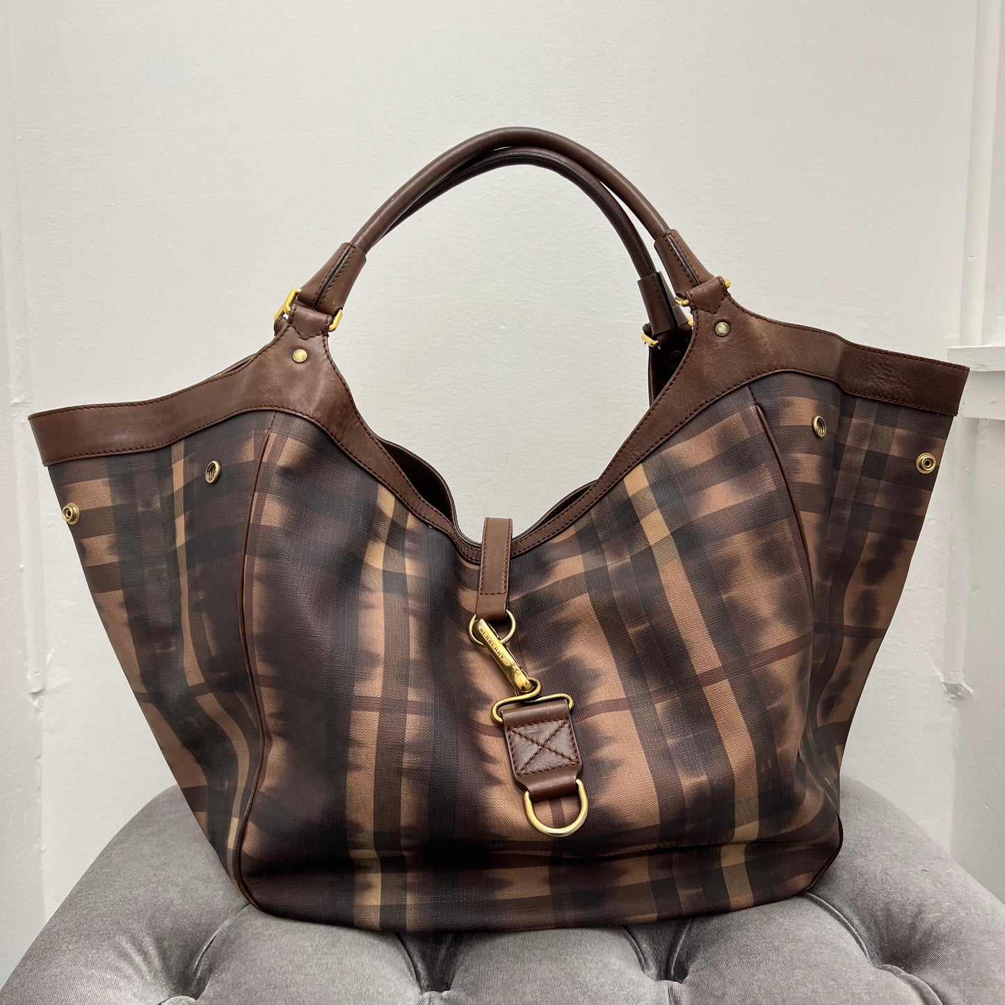Burberry Tie Dye Medium Marple Tote Dark Tan