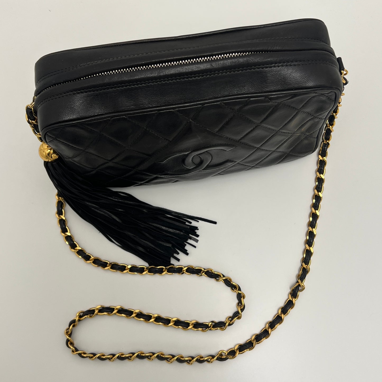 Chanel Matelasse Fringe Coco Mark Camera Bag Black Gold