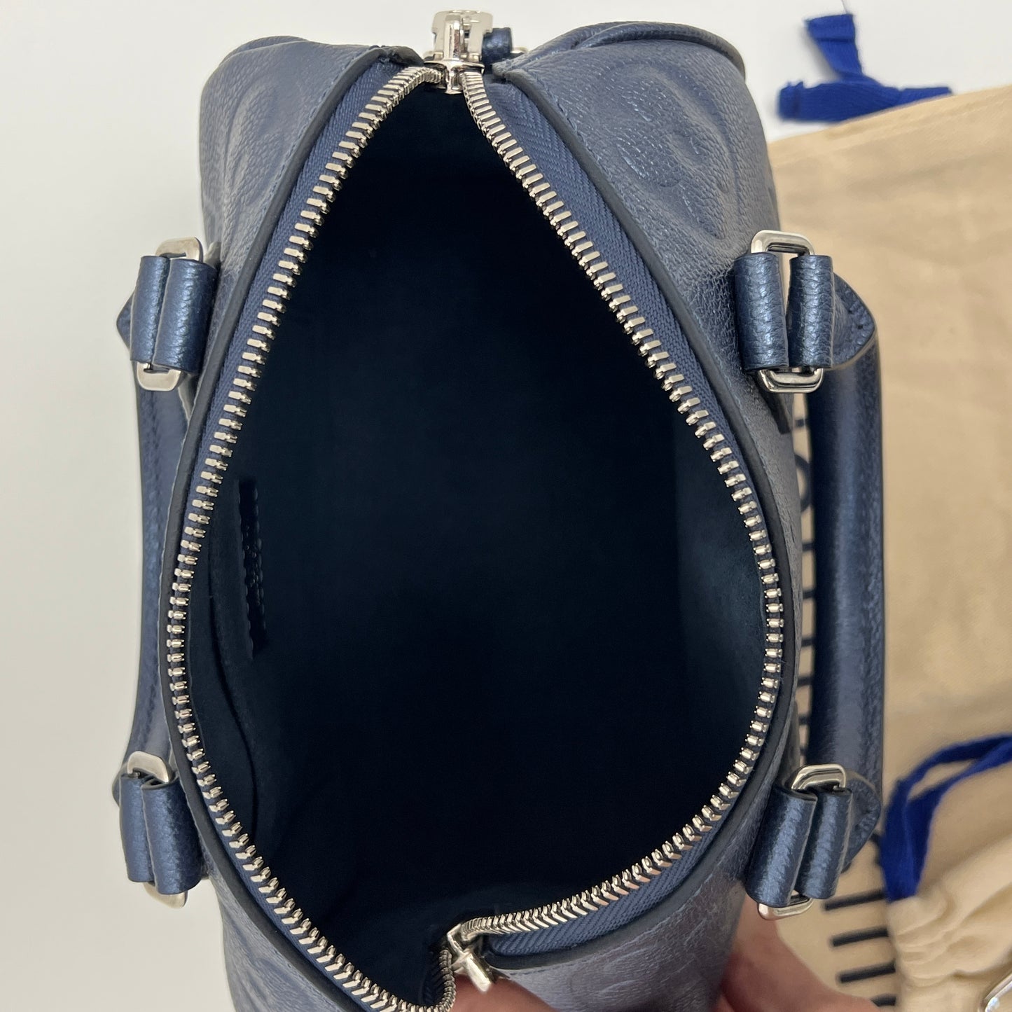 Louis Vuitton Metallic Empreinte Monogram Giant Speedy Bandouliere 20 Navy Nacre