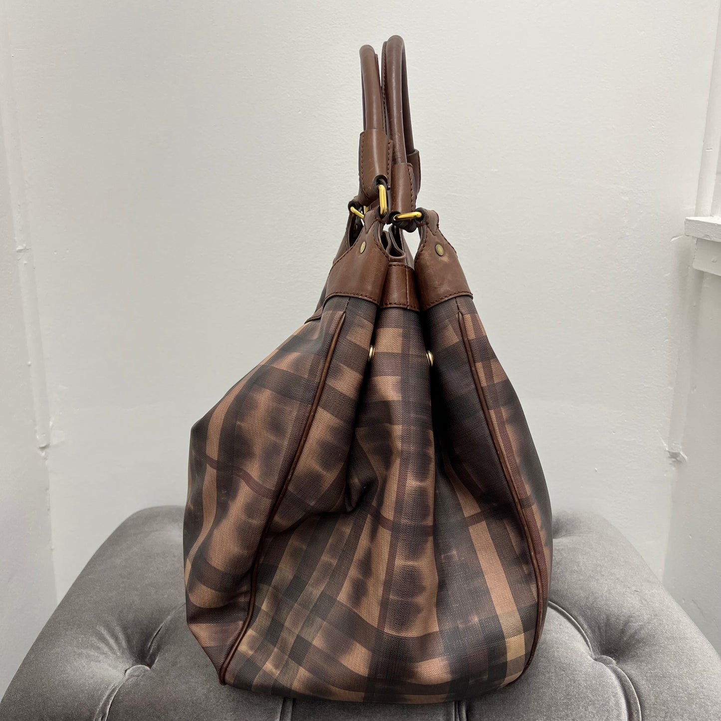 Burberry Tie Dye Medium Marple Tote Dark Tan