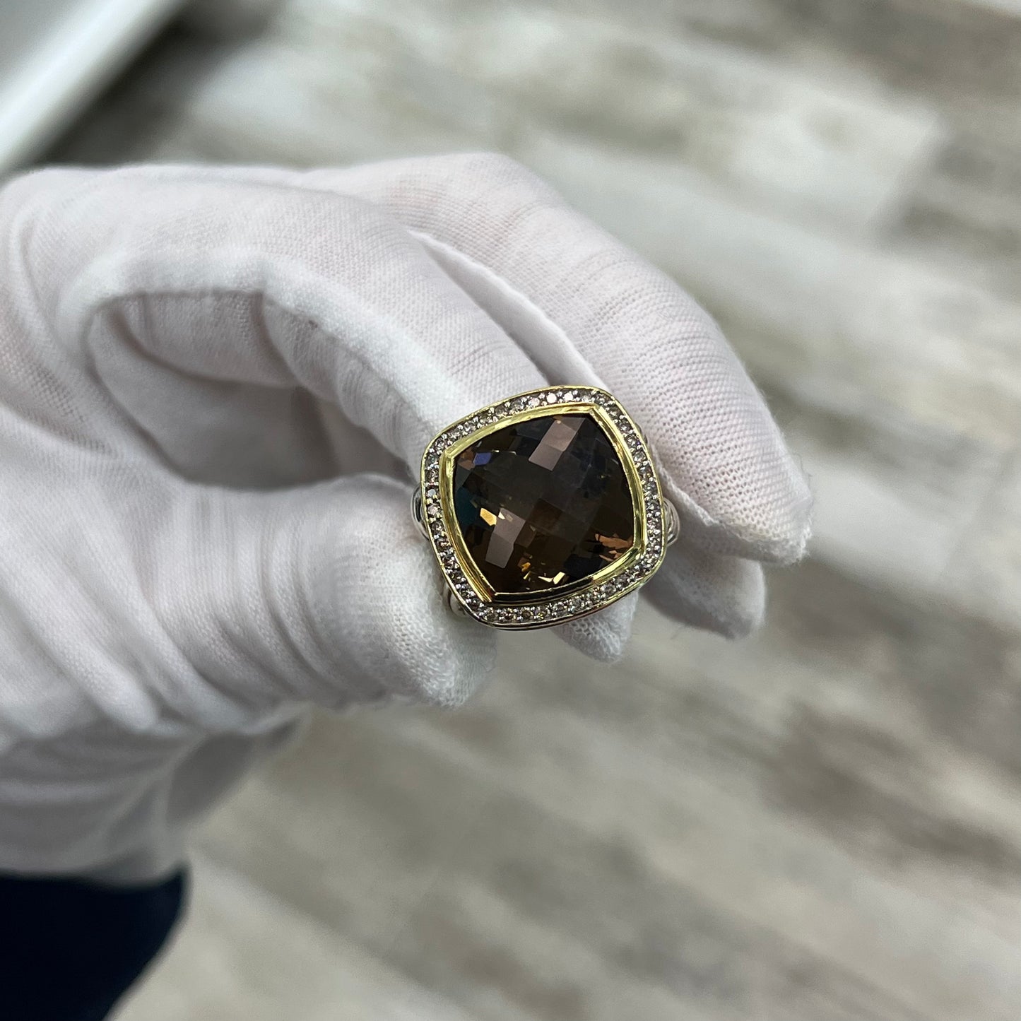 David Yurman Albion Ring, Smoky Quartz, Size 5.5