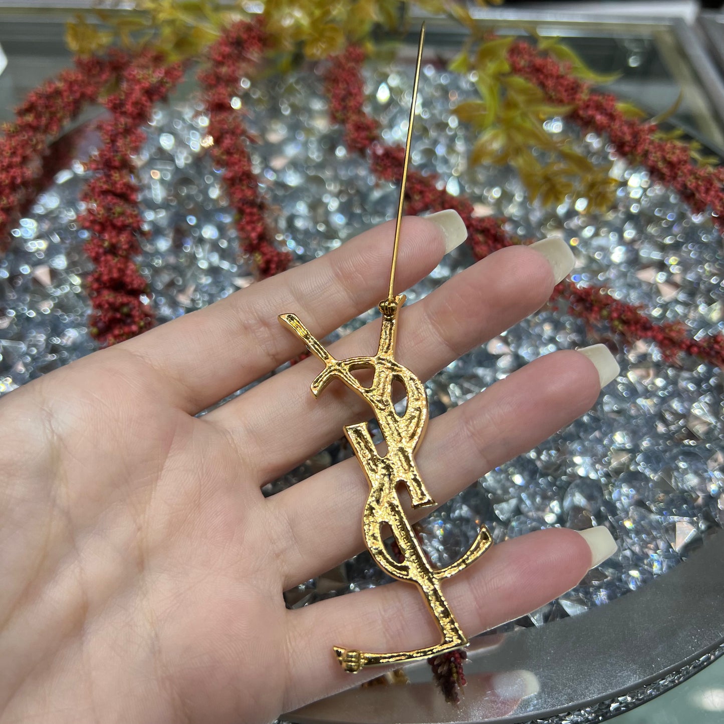 YSL Gold Logo Pin