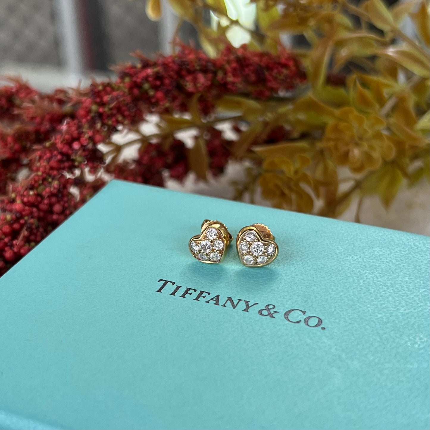 Tiffany & Co 18k Gold Diamond Heart Earrings