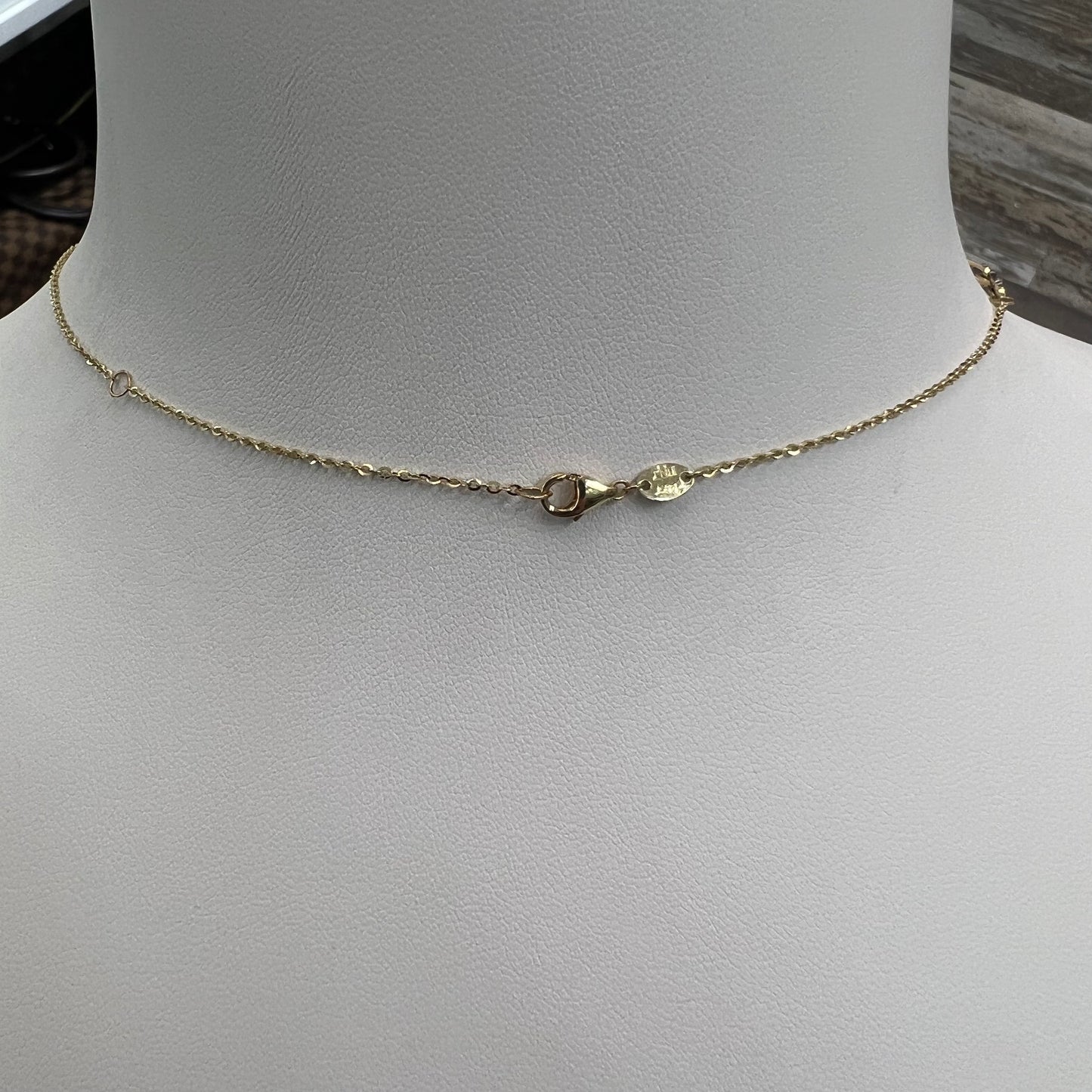 14k Gold Clover Station Necklace, Green