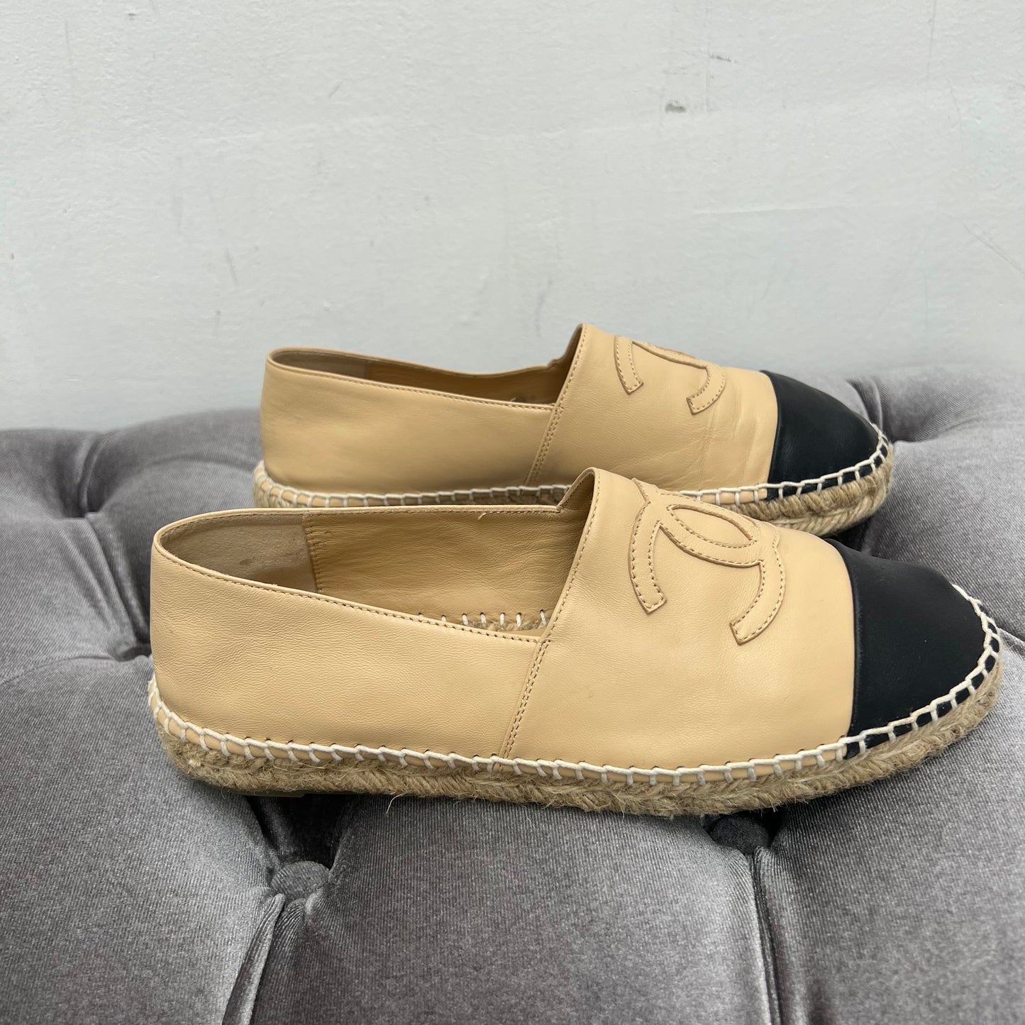Chanel Beige Leather Espadrilles, Size 38