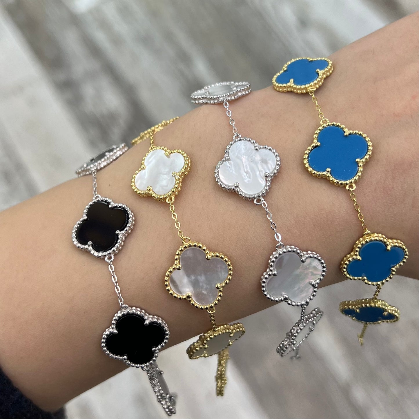 Sterling Silver / Gold Plated 5 Station Clover Bracelet