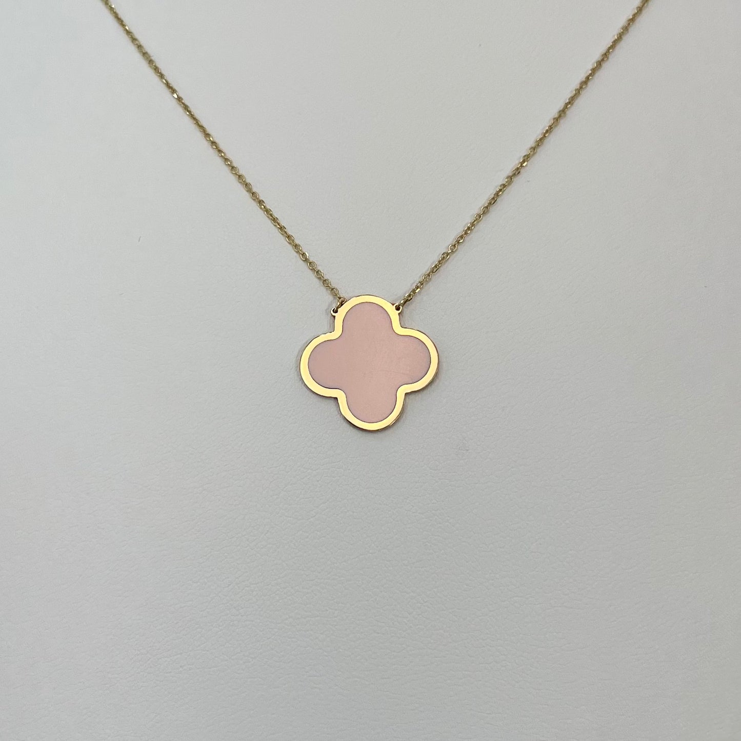 14k Gold Clover Necklace, Pink