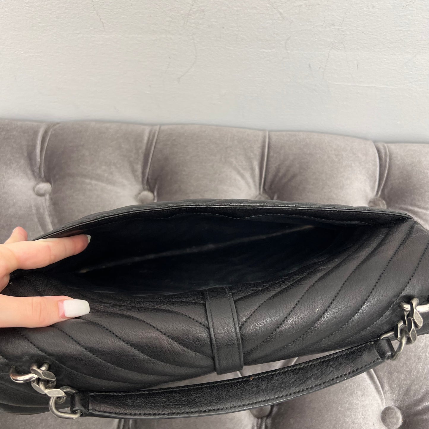 Saint Laurent College Medium YSL Quilted Lambskin V-Flap Crossbody Bag