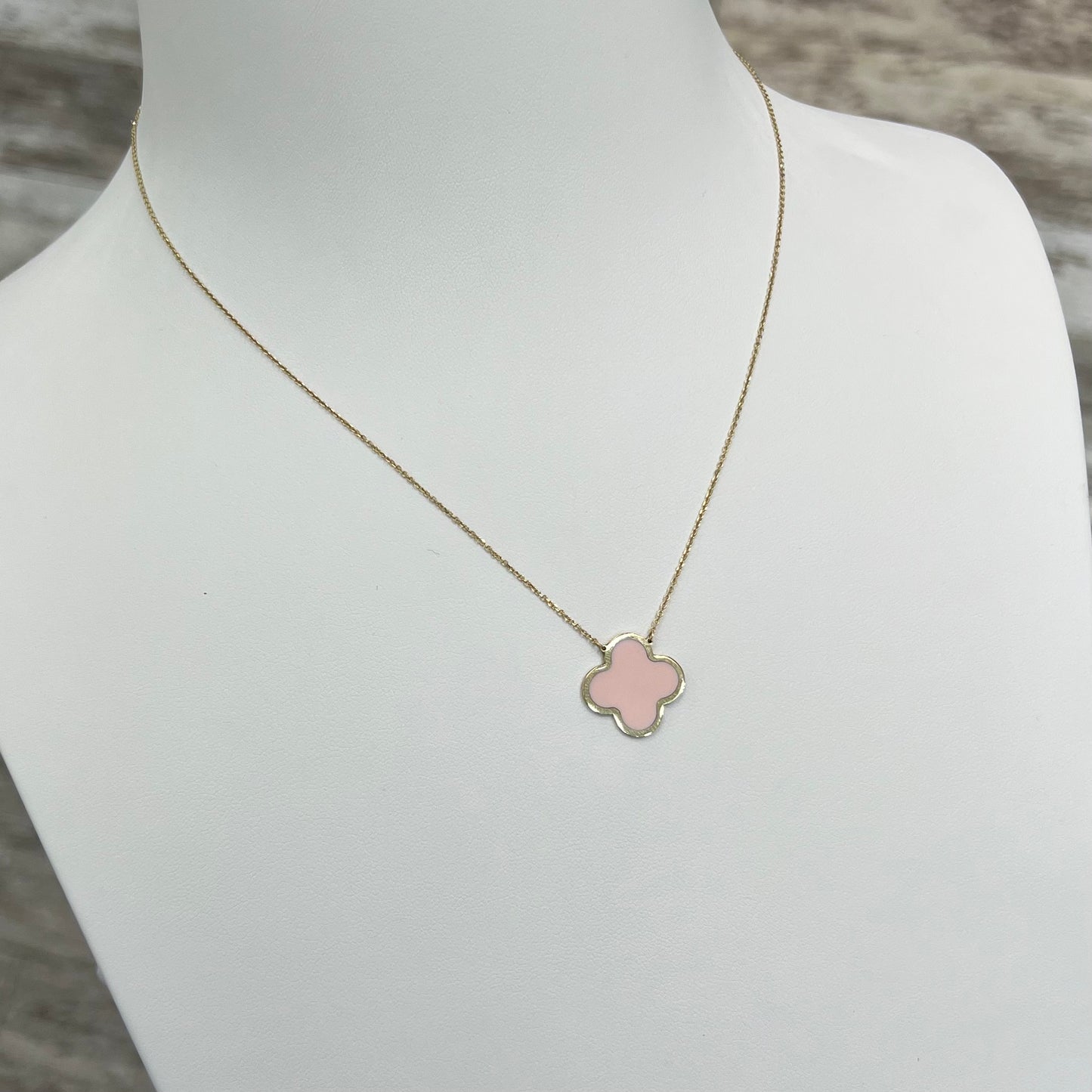 14k Gold Clover Necklace, Pink