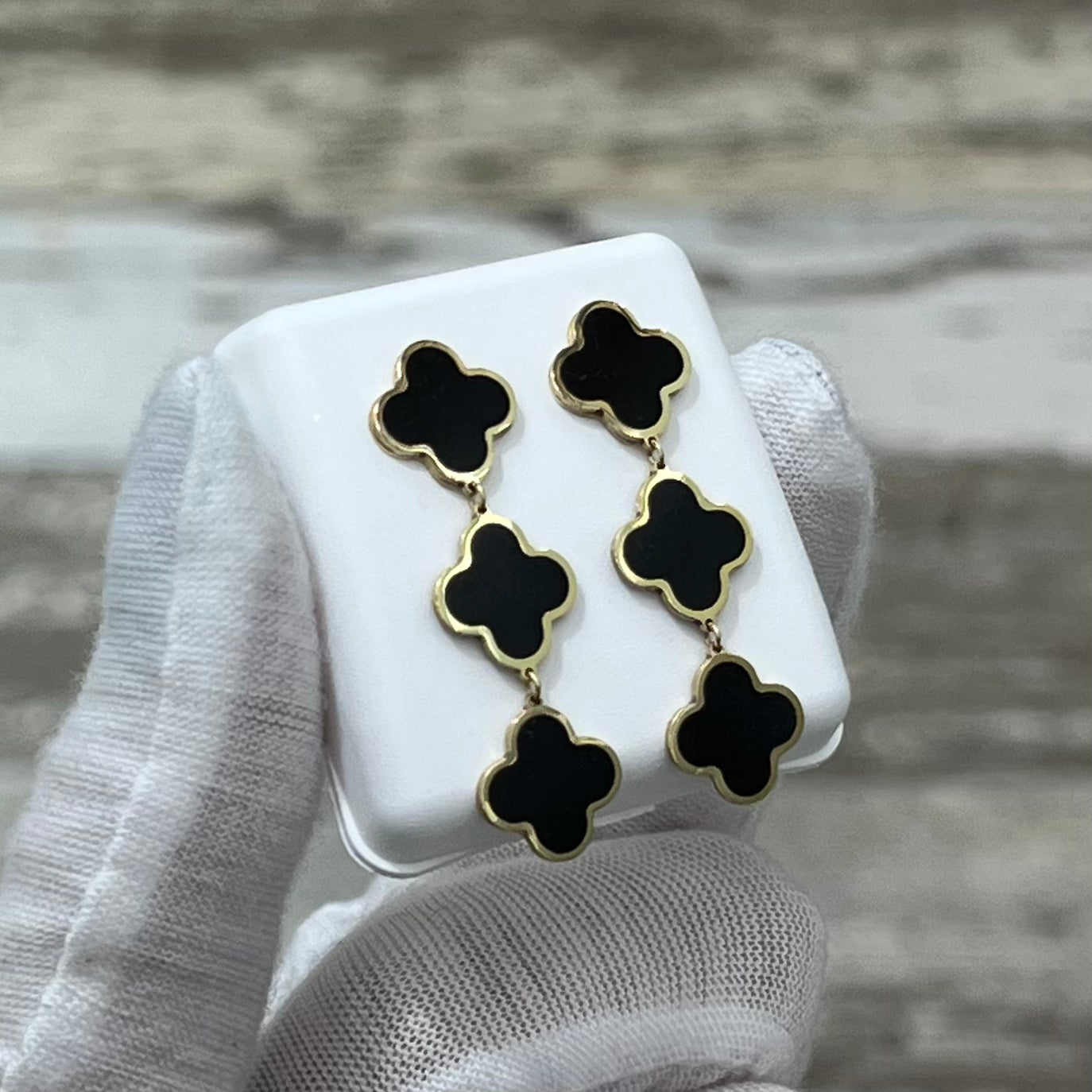 14k Gold Clover Drop Earrings
