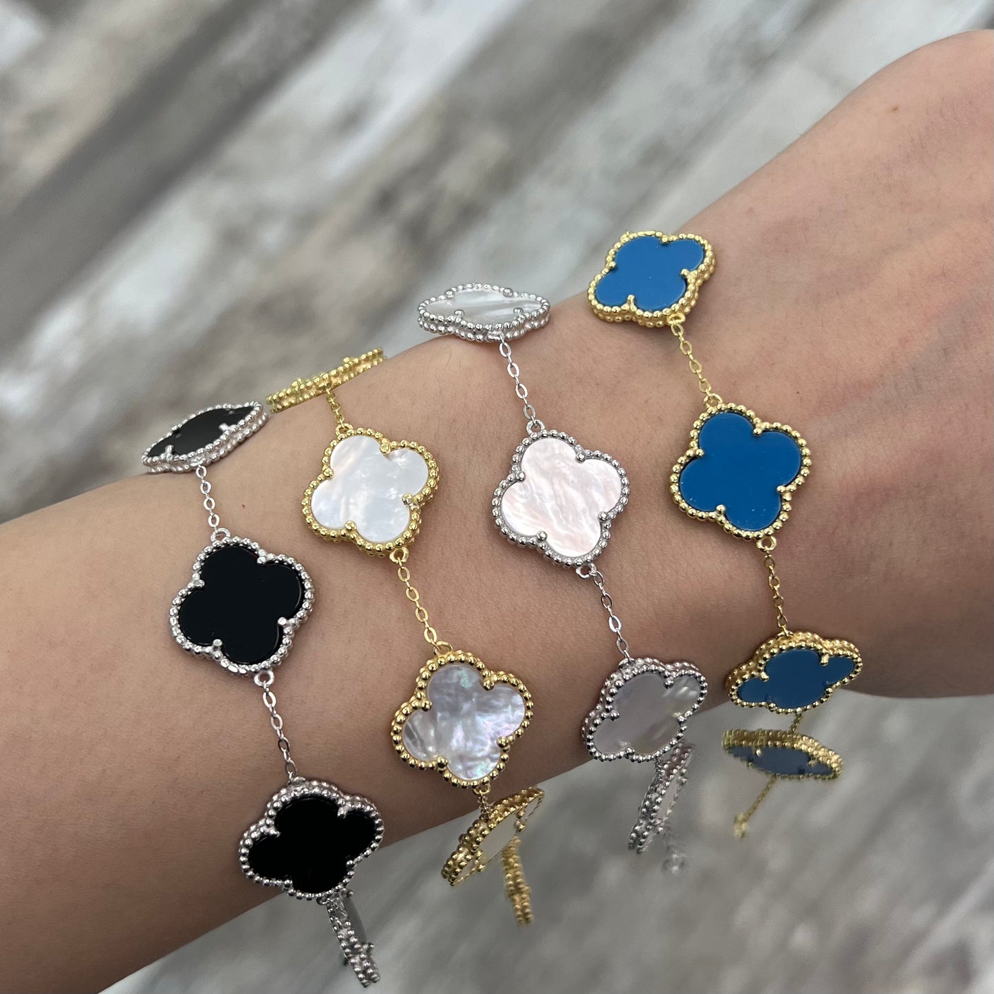 Sterling Silver / Gold Plated 5 Station Clover Bracelet