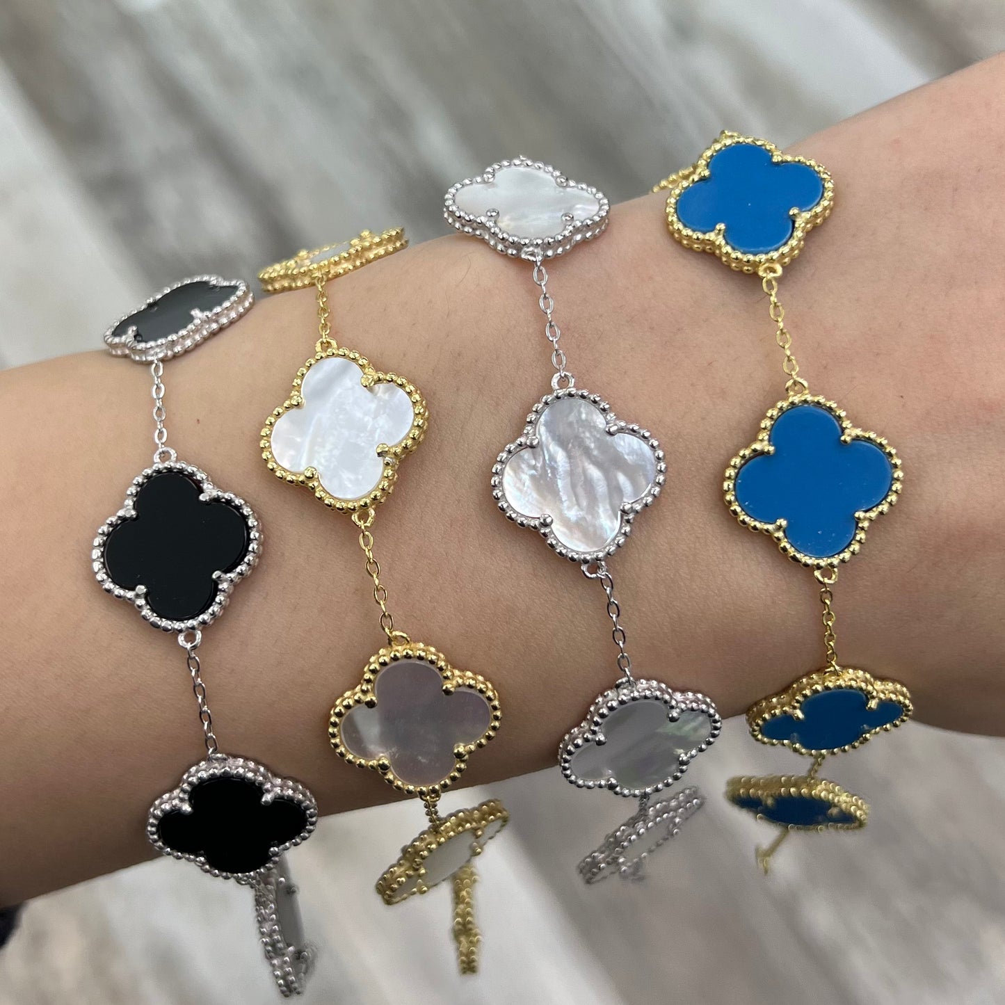 Sterling Silver / Gold Plated 5 Station Clover Bracelet