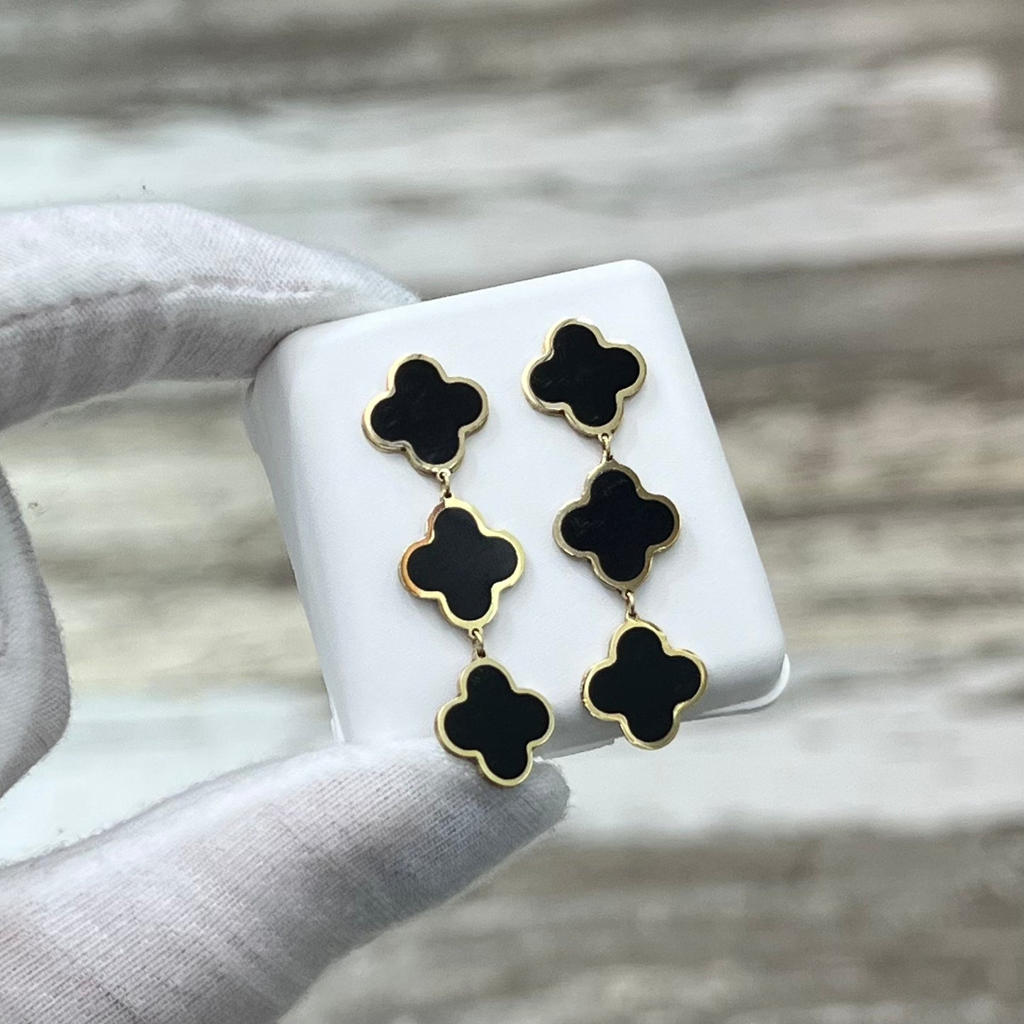 14k Gold Clover Drop Earrings
