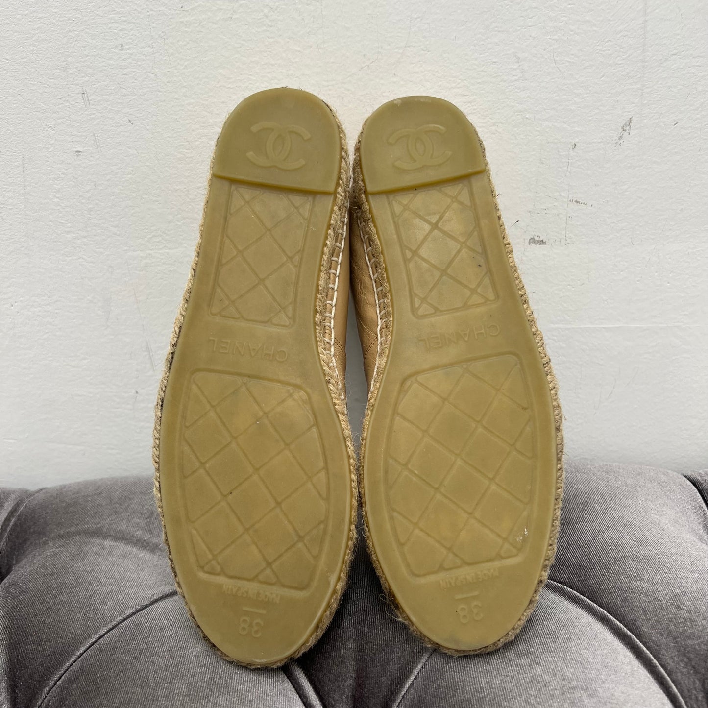 Chanel Beige Leather Espadrilles, Size 38