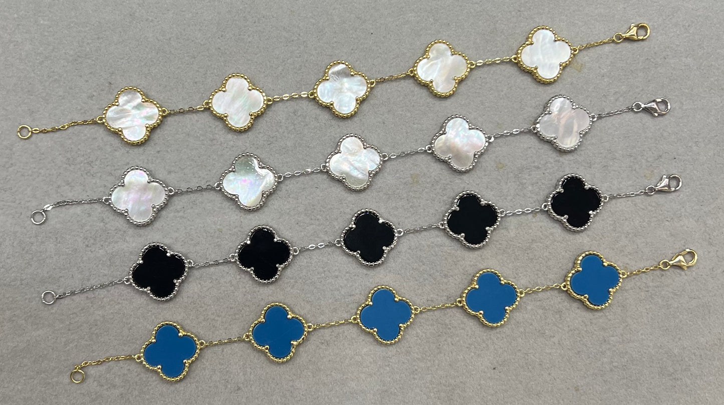 Sterling Silver / Gold Plated 5 Station Clover Bracelet