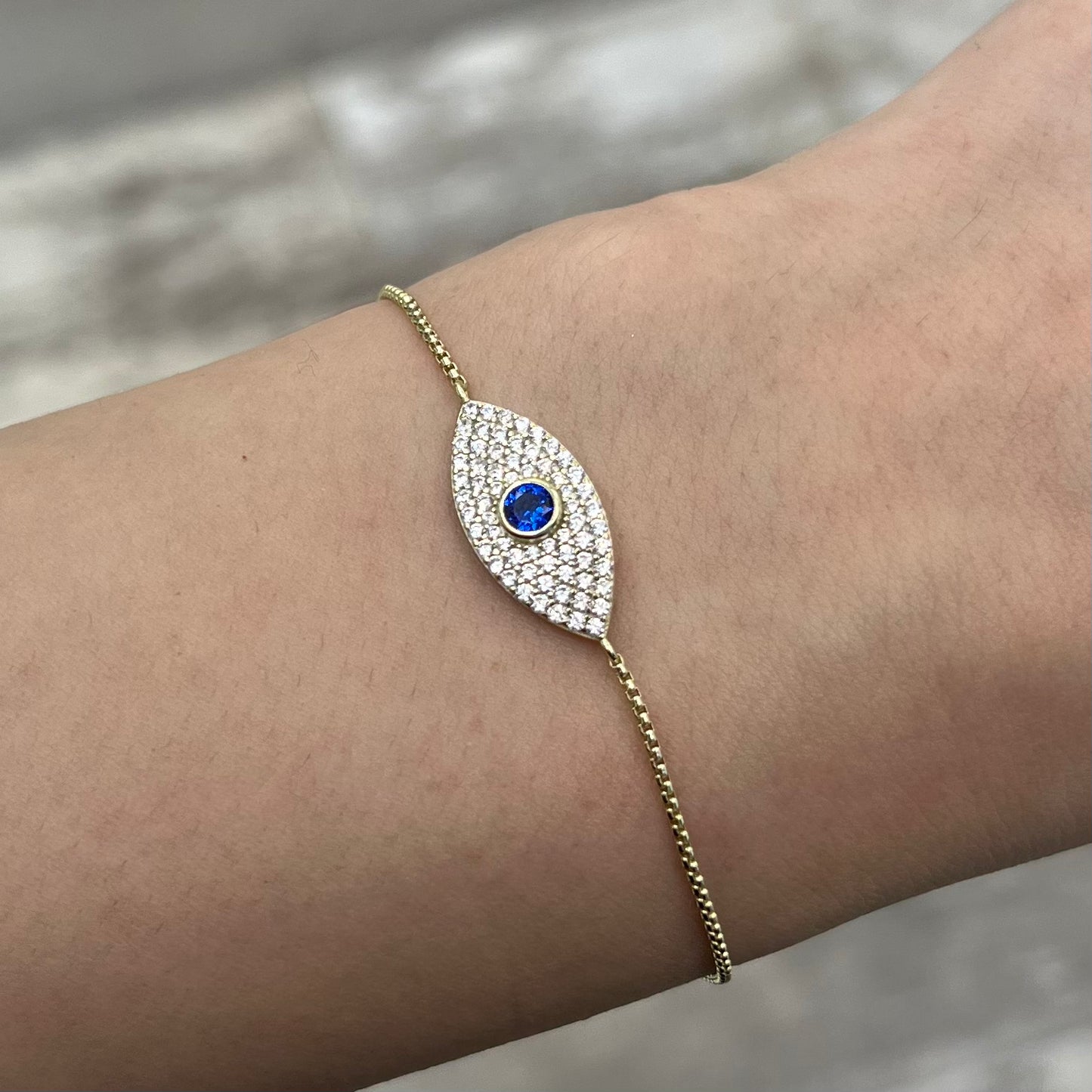 Gold Plated Crystal Evil Eye Adjustable Bracelet