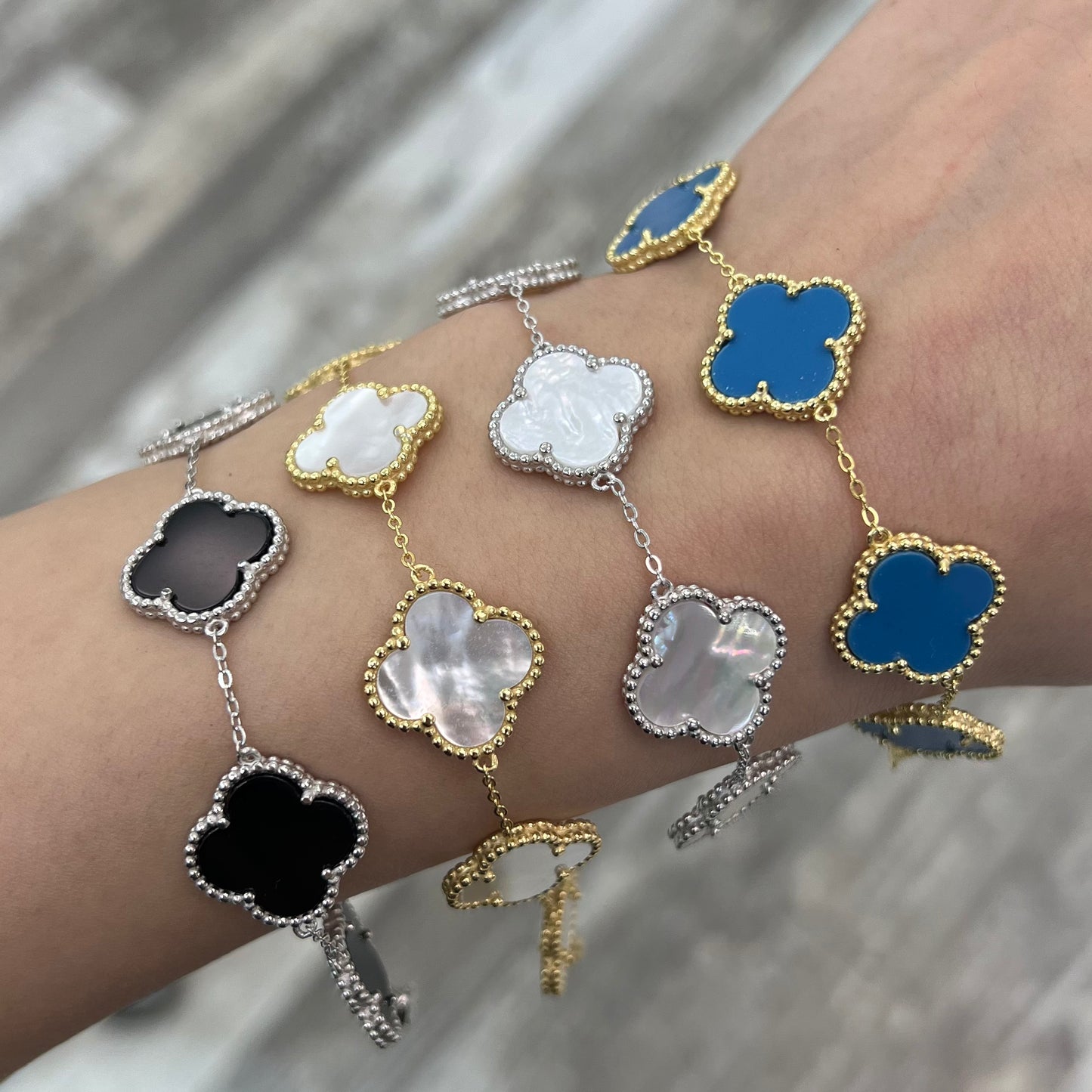 Sterling Silver / Gold Plated 5 Station Clover Bracelet