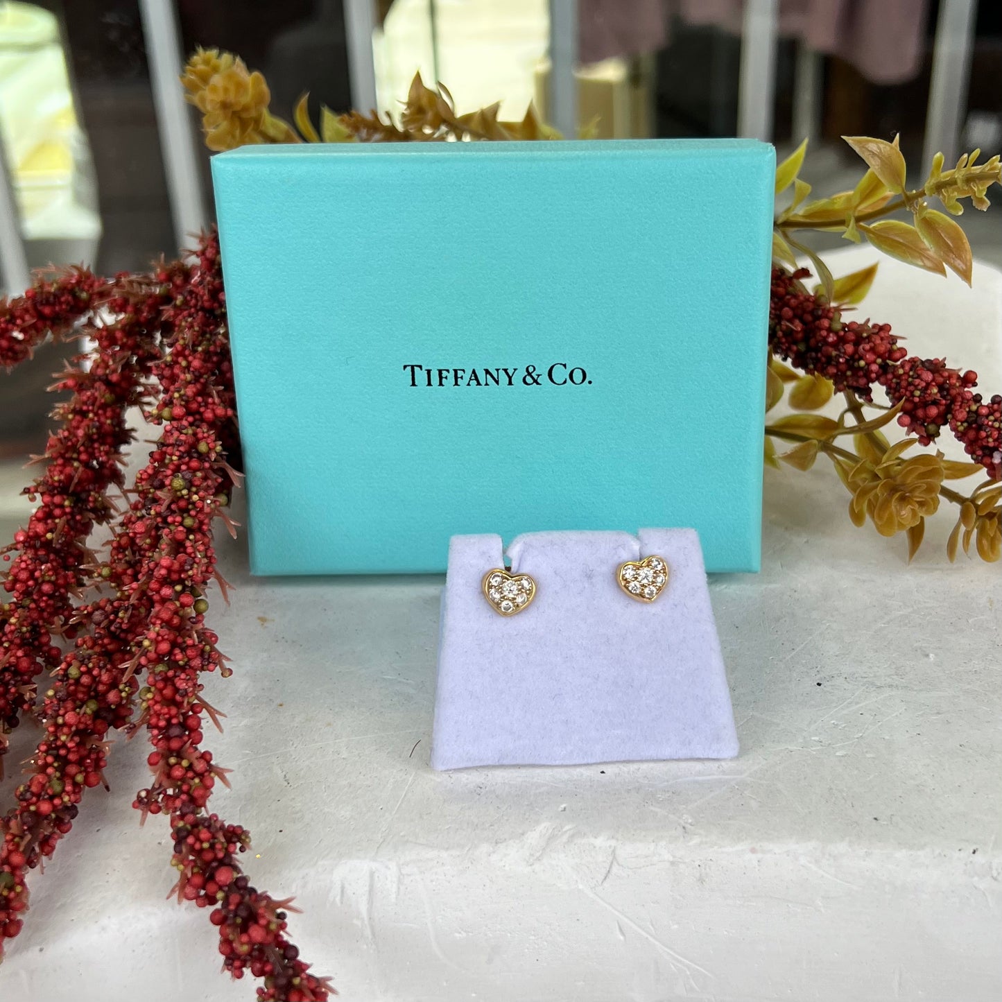 Tiffany & Co 18k Gold Diamond Heart Earrings