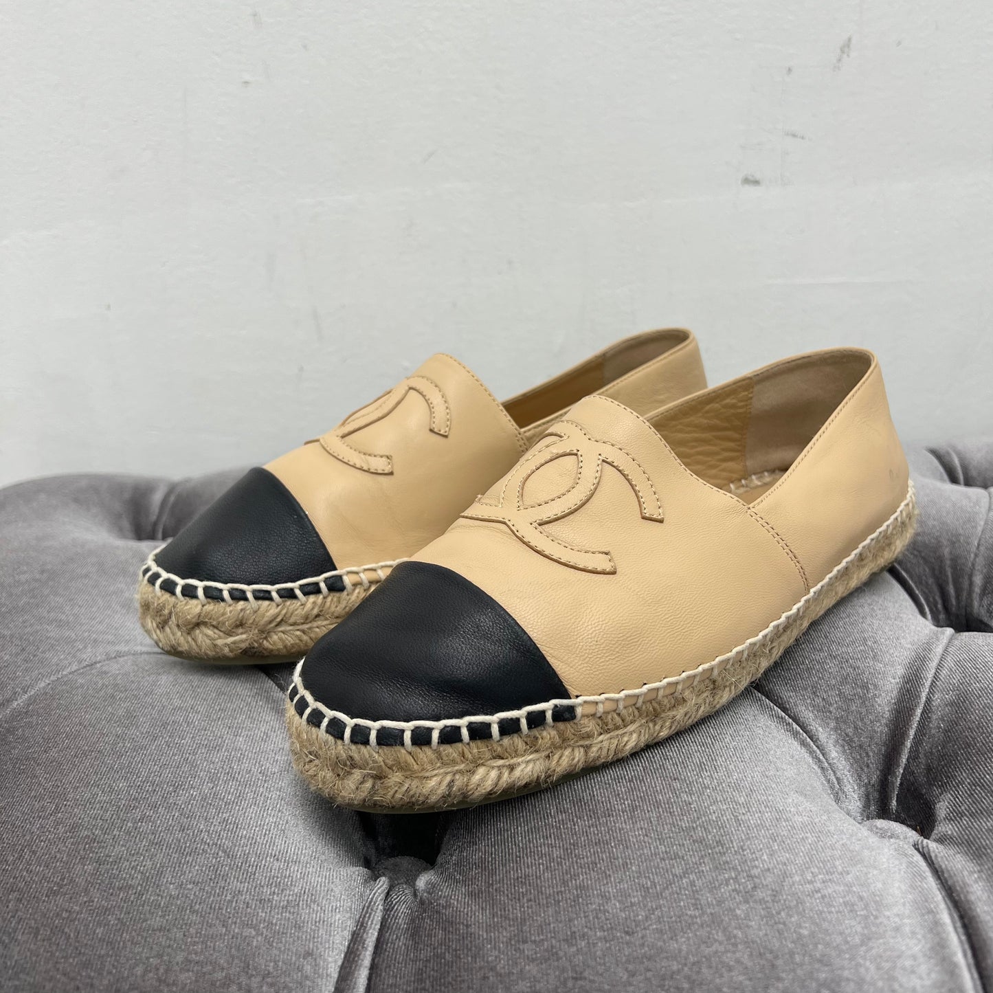 Chanel Beige Leather Espadrilles, Size 38