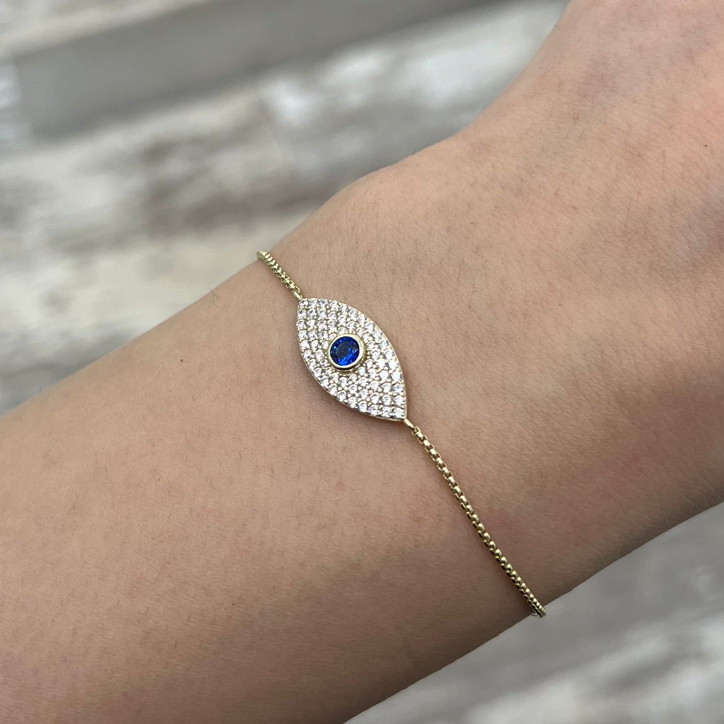 Gold Plated Crystal Evil Eye Adjustable Bracelet