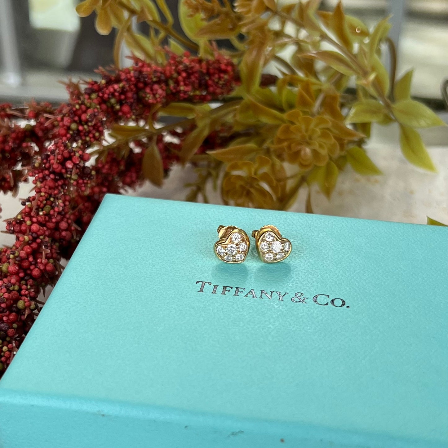 Tiffany & Co 18k Gold Diamond Heart Earrings