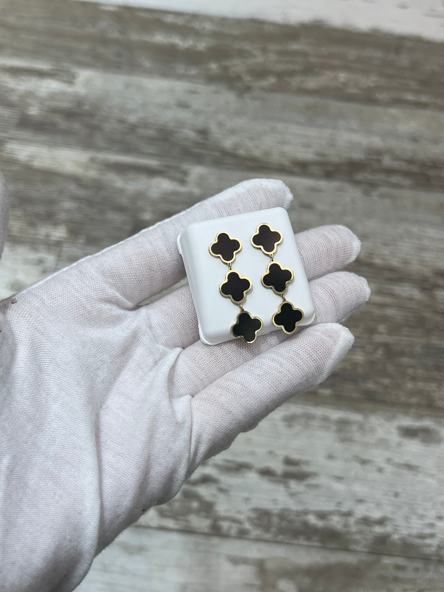 14k Gold Clover Drop Earrings