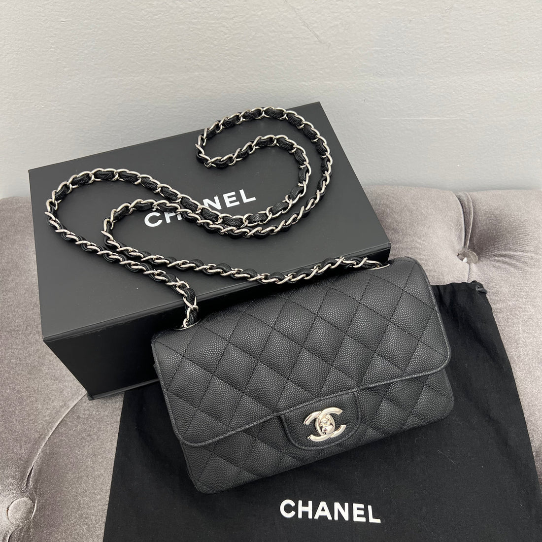 Chanel Mini Rectangular Flap Black Caviar in Caviar Leather with