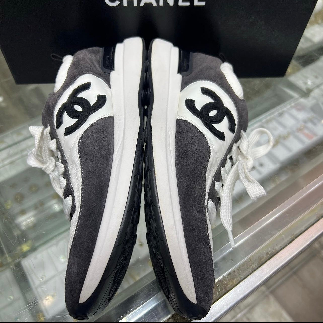 Chanel Nylon Suede Calfskin CC Sneakers Size 39