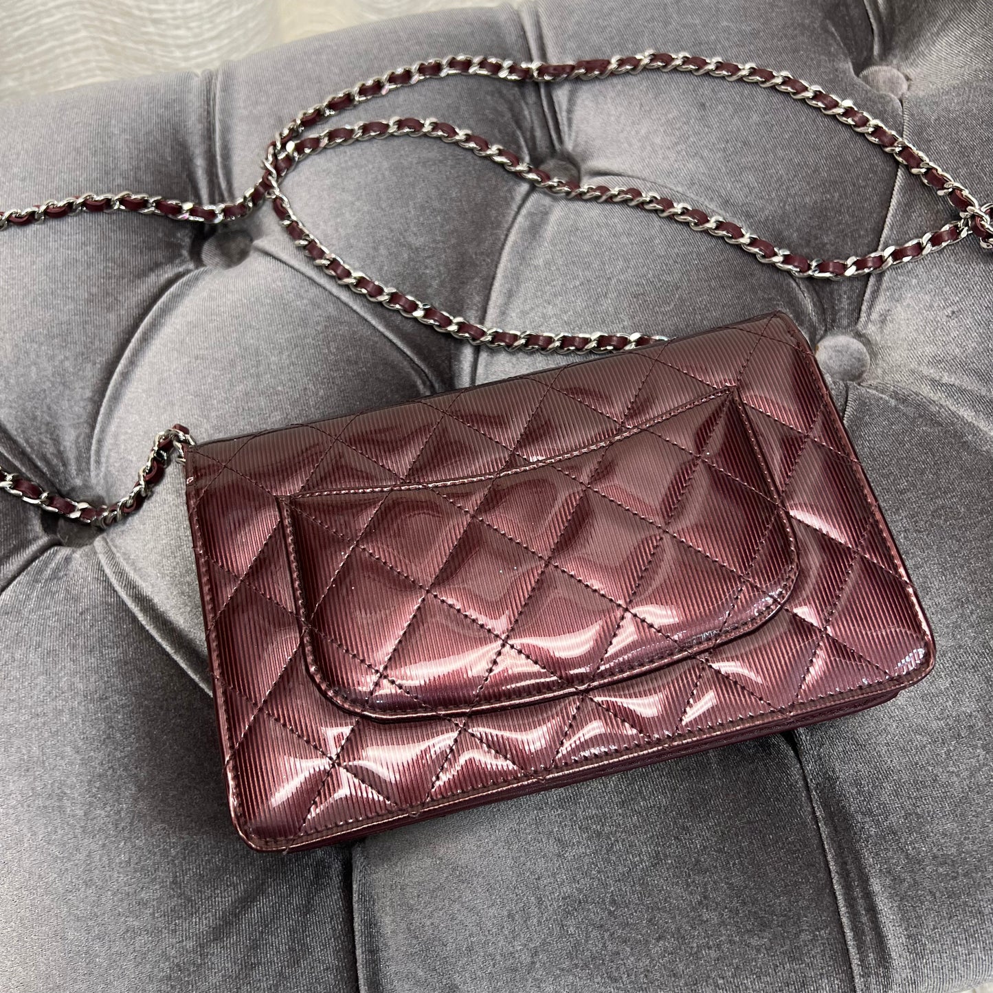 Chanel WOC Wallet On Chain Striped Patent Leather