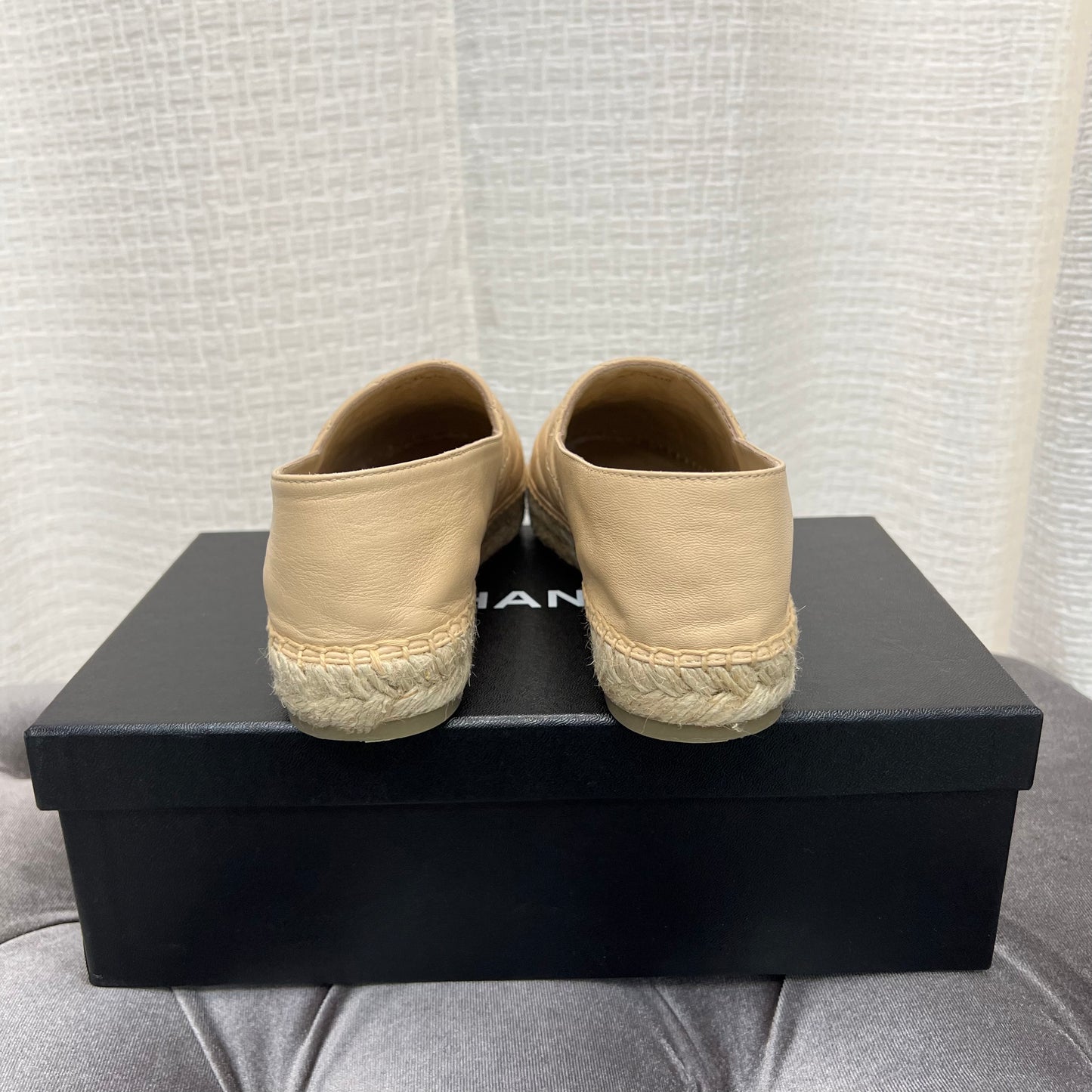 Chanel Beige Leather Quilted Espadrilles, Size 37