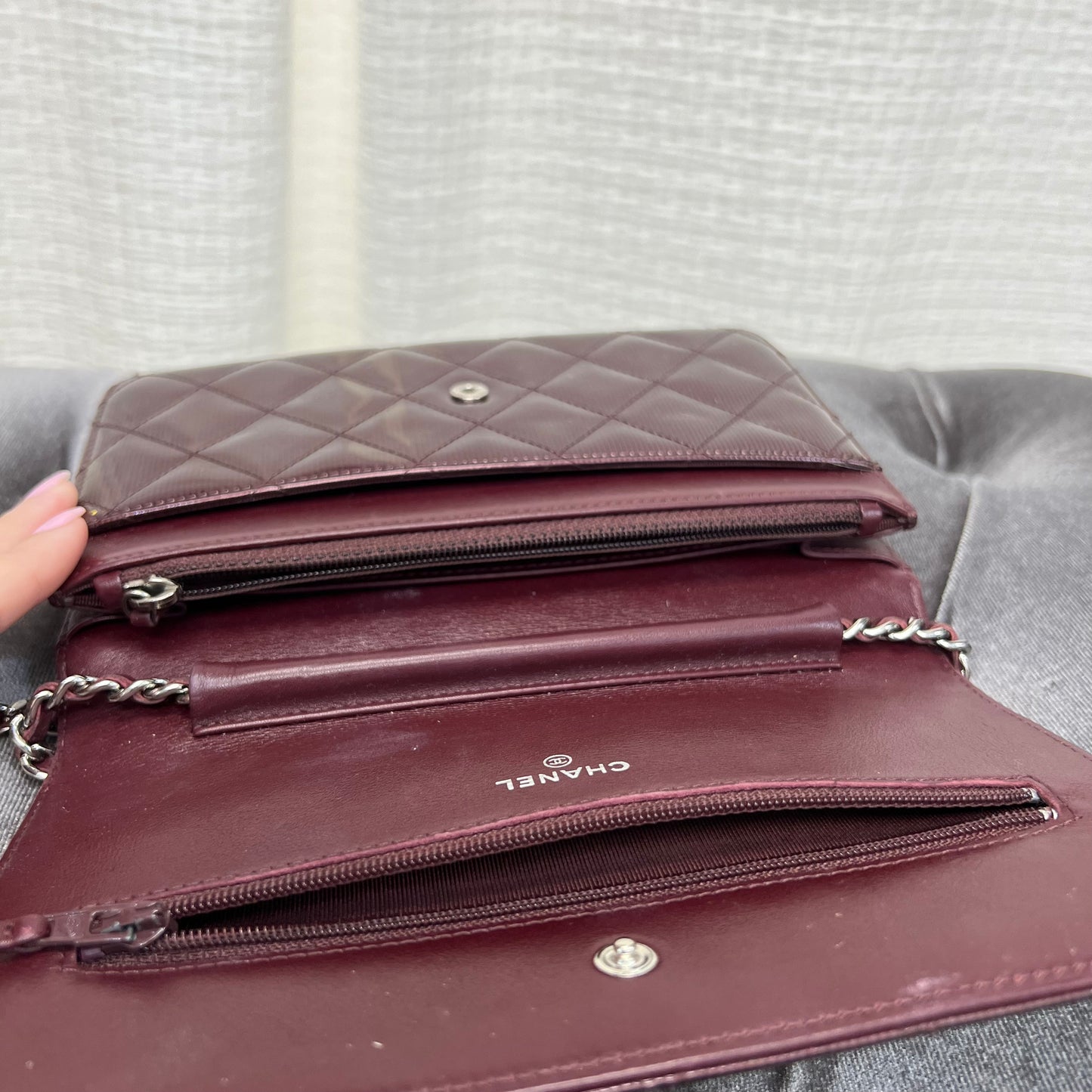 Chanel WOC Wallet On Chain Striped Patent Leather