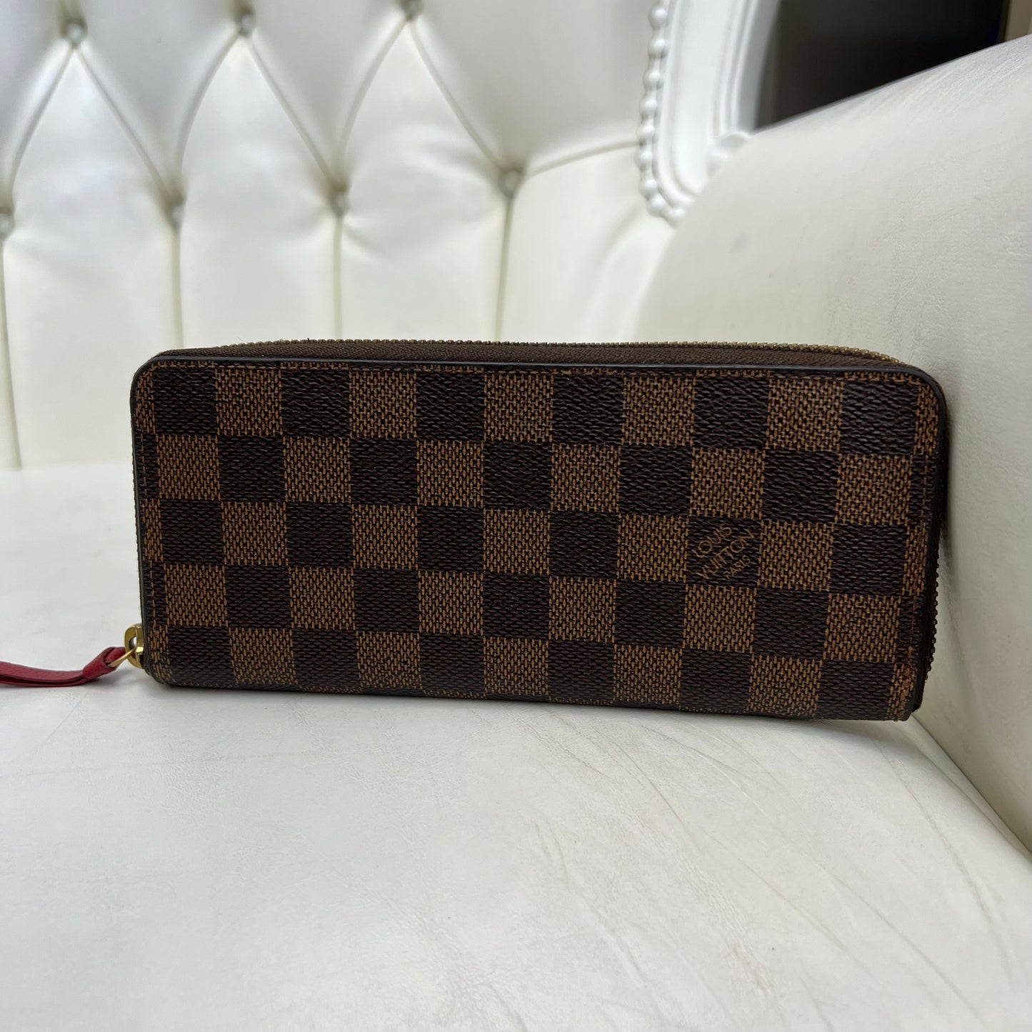 Louis Vuitton Clemence Wallet Damier Ebene Red