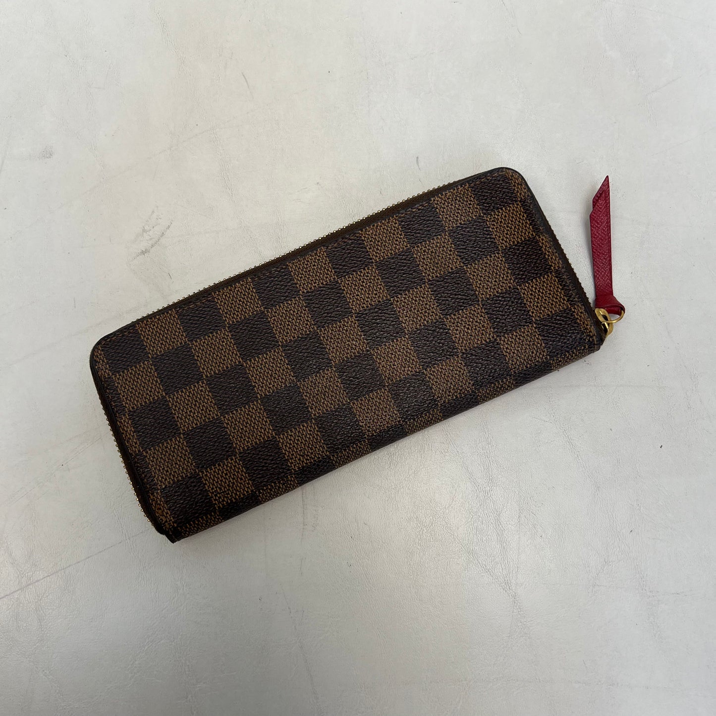 Louis Vuitton Clemence Wallet Damier Ebene Red