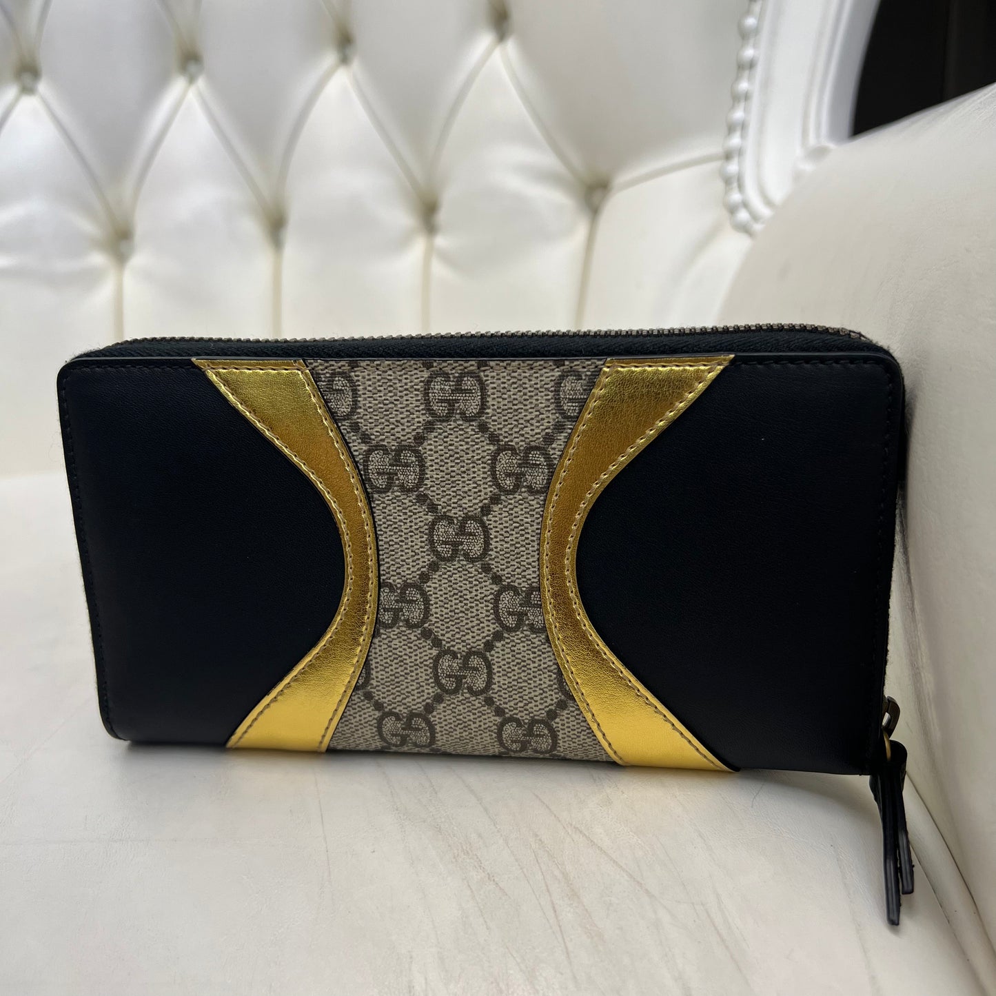 Gucci Zip Wallet Monogram and Gold