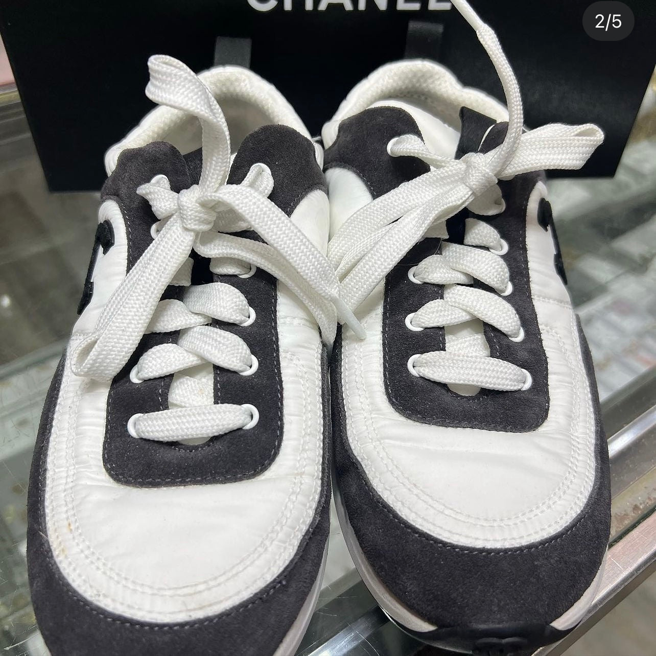 Chanel Nylon Suede Calfskin CC Sneakers Size 39