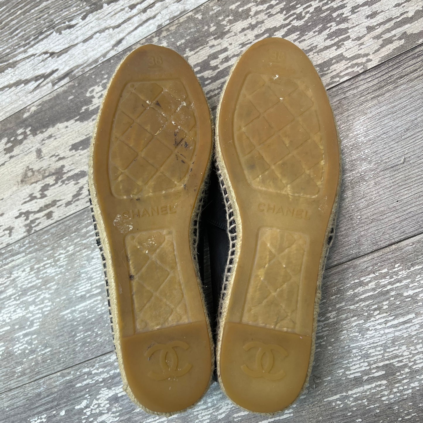 Chanel Black Leather Espadrilles, Size 38
