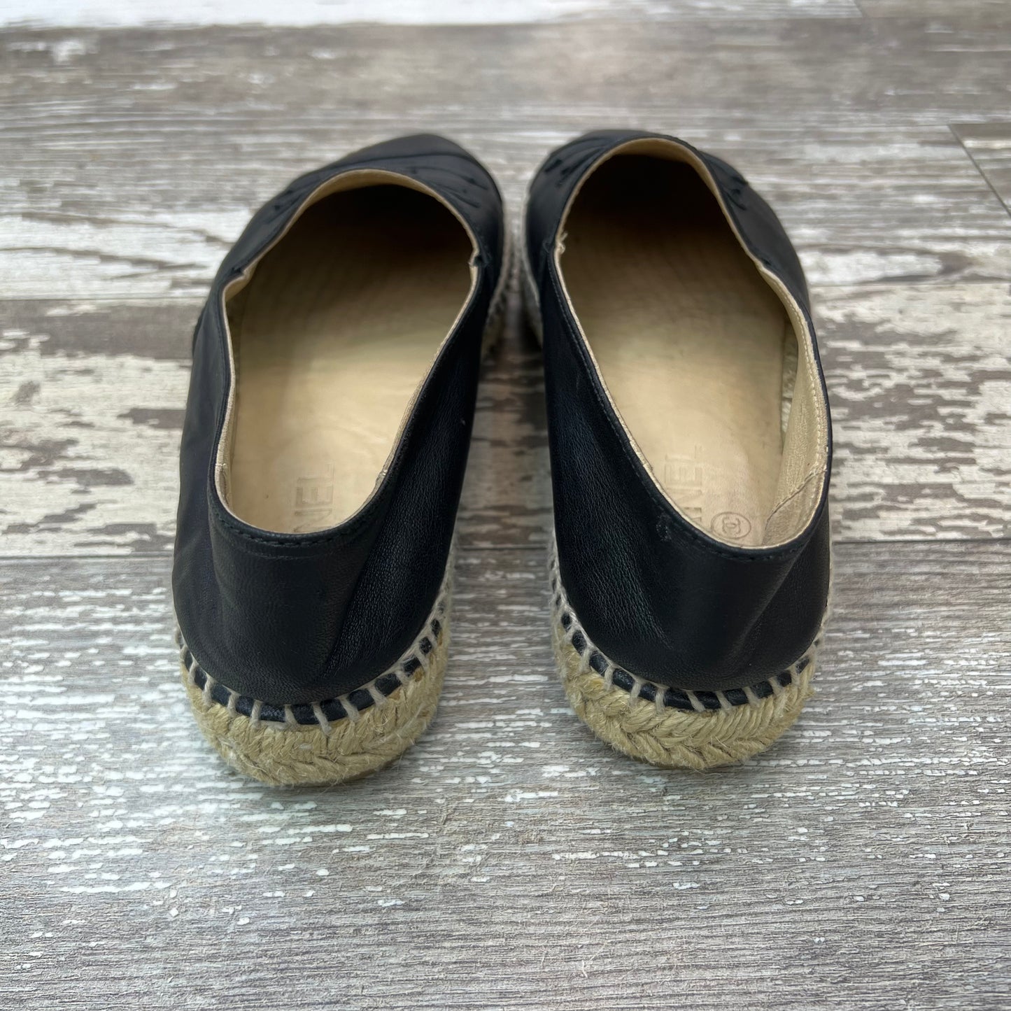 Chanel Black Leather Espadrilles, Size 38