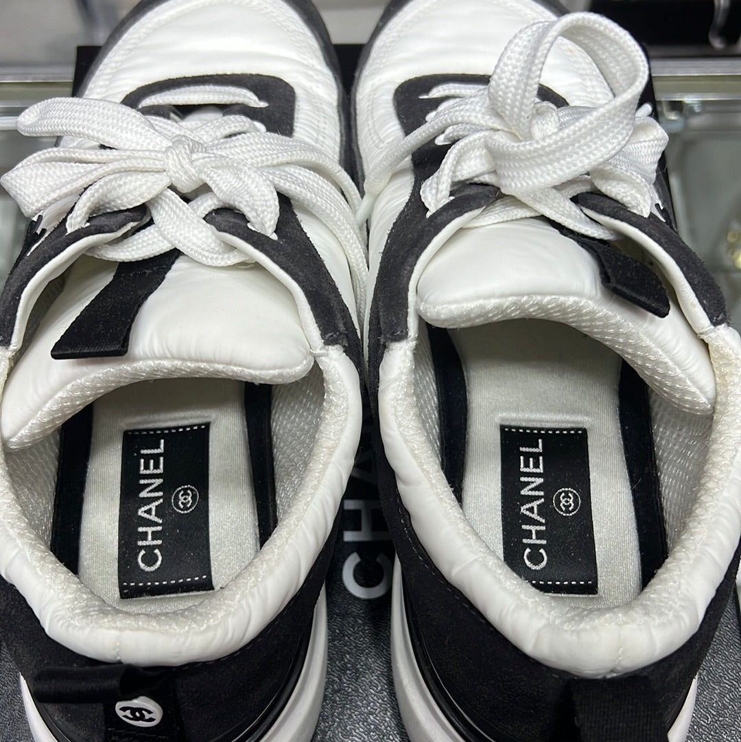 Chanel Nylon Suede Calfskin CC Sneakers Size 39