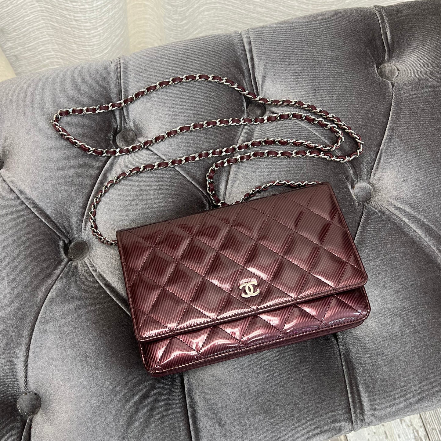 Chanel WOC Wallet On Chain Striped Patent Leather