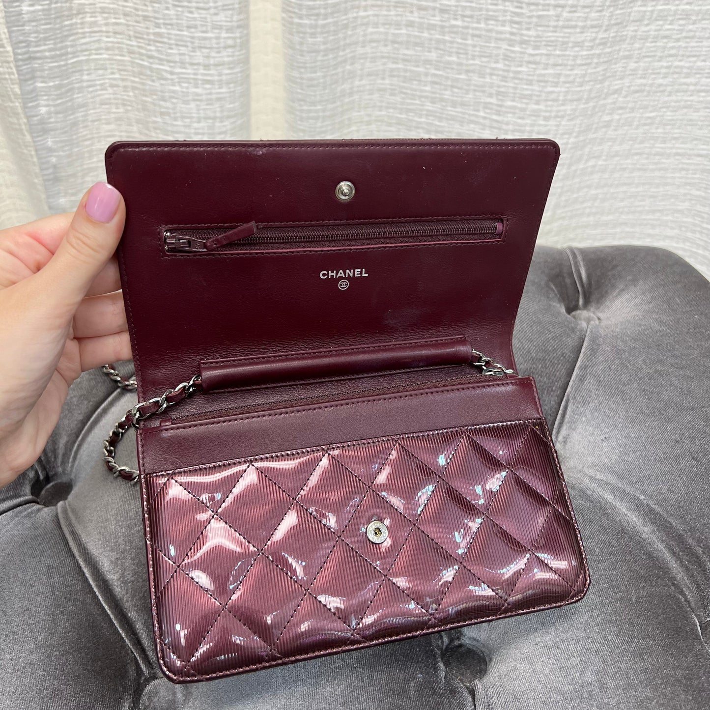 Chanel WOC Wallet On Chain Striped Patent Leather
